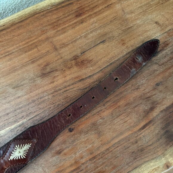 Vintage Leegin Western Leather Beaded Belt with Silver Buckle Size 28 - Picture 5 of 7